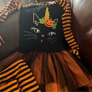 Emily Rose Cat Orange Girls Size 8 Halloween, Tutu Dress leggings Outfit EUC